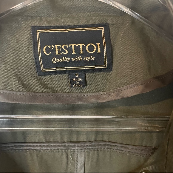 Green Sleeveless Cargo Vest  drawstring waist Zipper and button closure - Picture 7 of 10